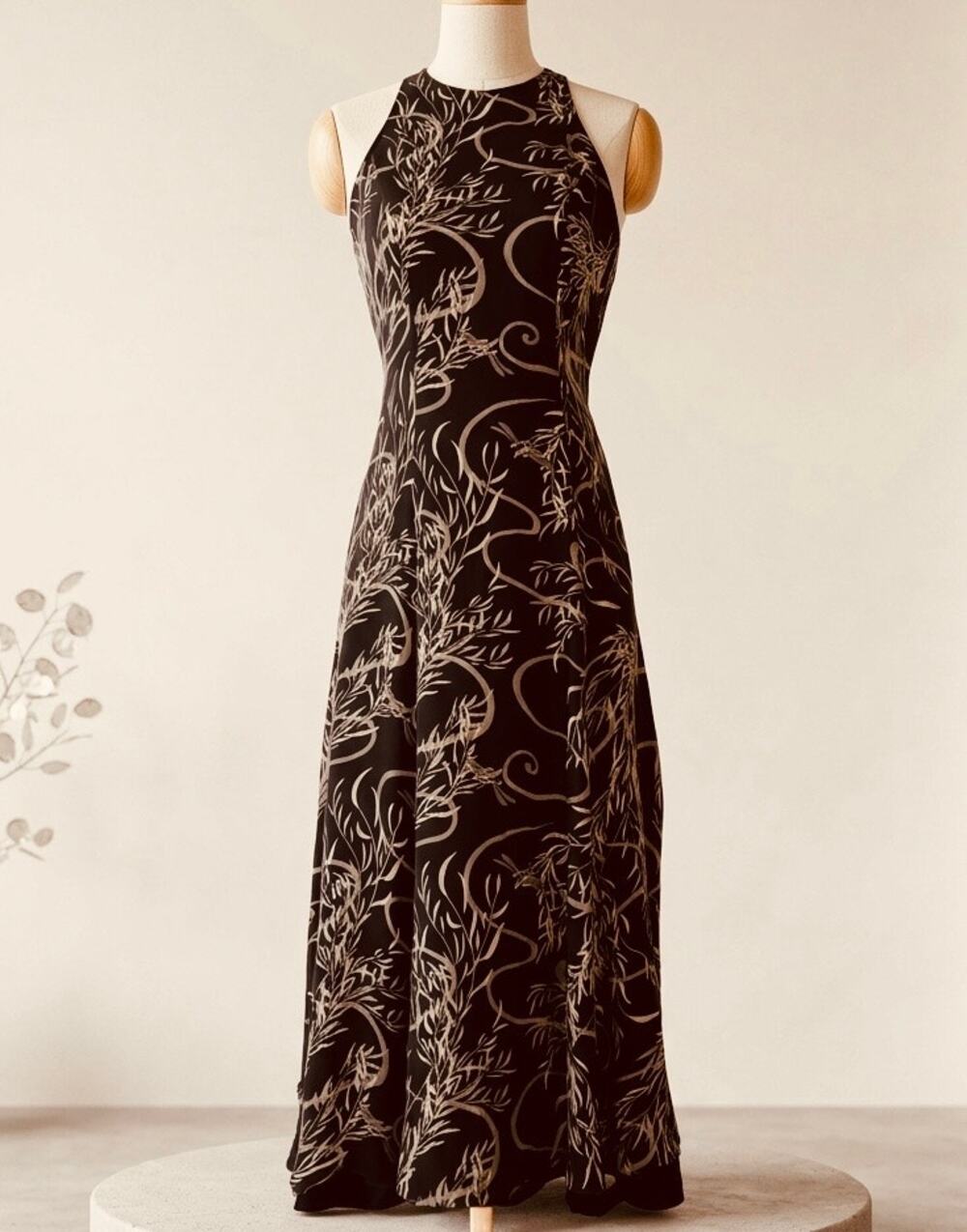 Y2K Banana Republic Silk Botanical Flowy Maxi Dress sz8 Vintage Quiet Luxury